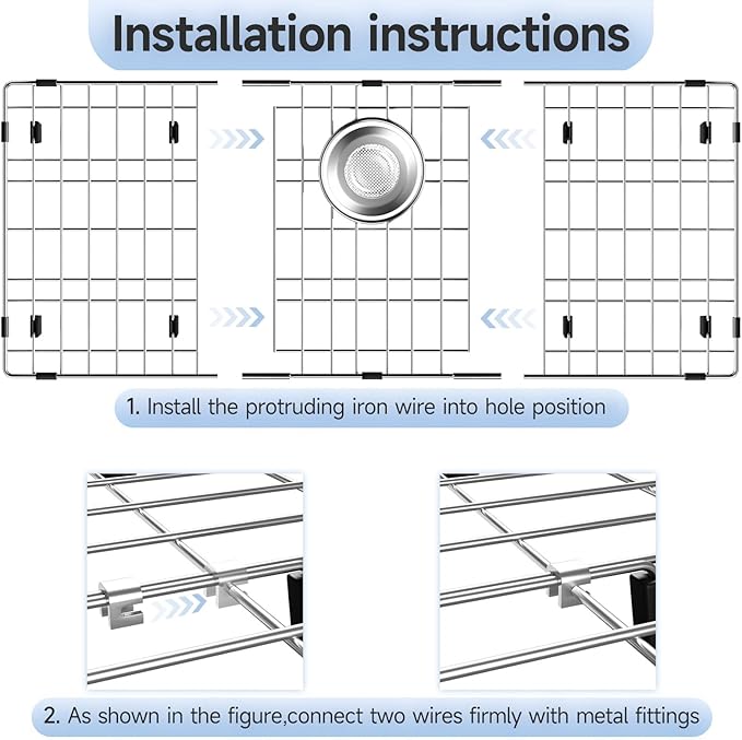 28-3/8’’ x 14-3/16’’ Sink Protectors for Kitchen Sink, Stainless Steel Kitchen Sink Protector, Sink Grate for Bottom of Kitchen Sink with Rear Drain, Sink Grid for Single Bowl Kitchen Sink