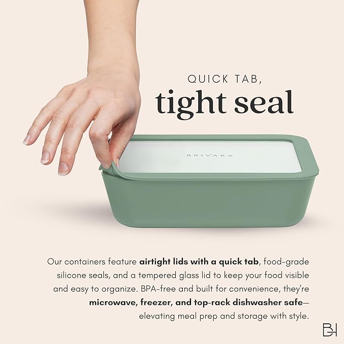 Ceramic Coated Glass Food Storage Container | No PTFE, PFOA, PFAS, and BPA | Reusable Non Toxic Meal Prep Container with Glass Lid | Easy To Store | 3 Cup Rectangle [Willow]