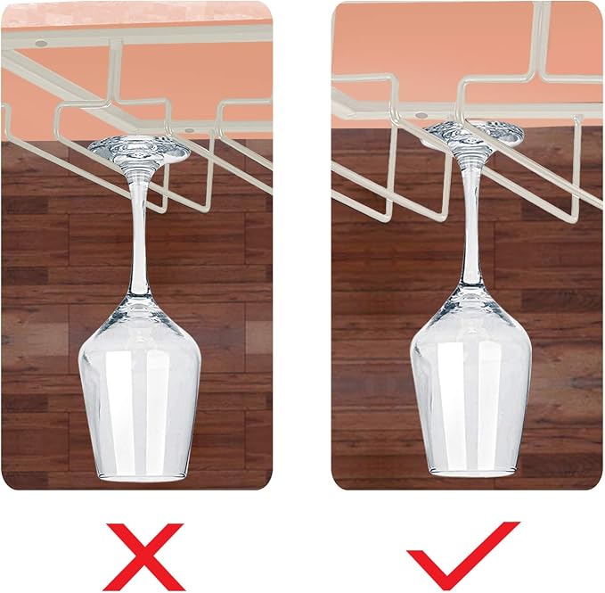 MOCOUM Wine Glass Rack, 3 Rows, White, Under Cabinet, Stemware Hanger, 1 Pack