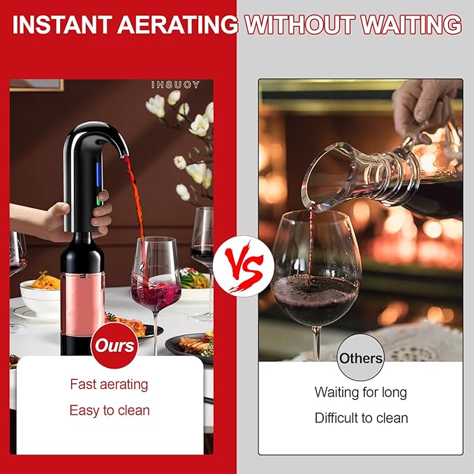 Wine Aerator Electric Wine Decanter,One Touch Red White Wine Accessories Aeration and Decanter Wine Pourer,Wine Gifts for Wine Lovers (Black)