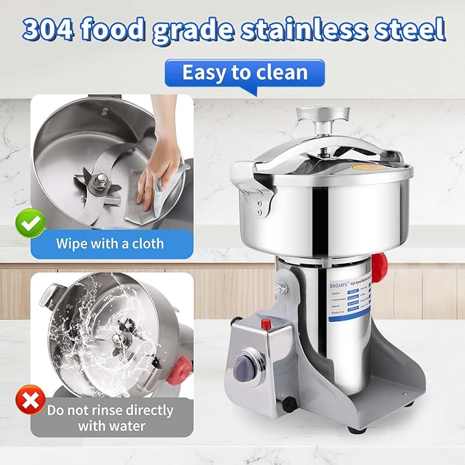 Electric Grain Mill 2600W Superfine Powder Grinder Dry Grinder Machine 36000r/min High-speed Grain Mill 270° swingable Dry Material Grinding Machine Stainless Steel Pulverizer 1000g