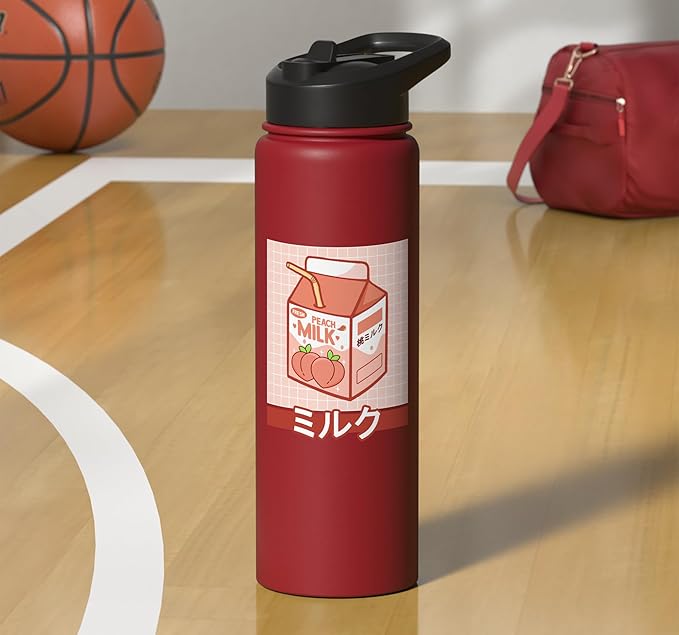 Cute Funny 90s Japanese Kawaii Aesthetic Peach Milk Stainless Steel Insulated Water Bottle
