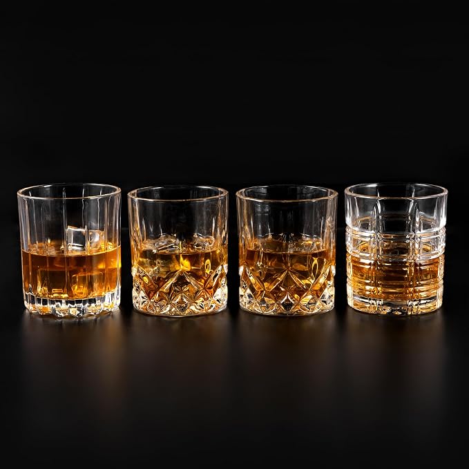 KANARS Old Fashioned Whiskey Glasses - 3 Designs Bourbon Glass 10 oz with Luxury Box - Ultra Clear Crystal Rocks Barware for Scotch, Irish Whisky, Rum and Cocktail, Men Gift for Father's Day