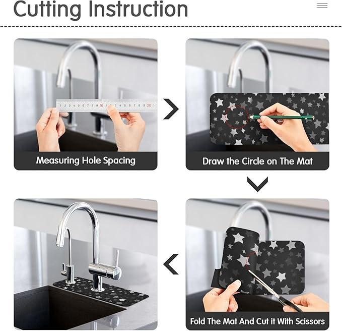 Kitchen Sink Splash Guard 2 PCS 14.7 Inch Sink Faucet Mat Splash Guard for Bathroom Countertop Water Absorbent Foldable Cuttable Soft Washable Cute Silver and Gray Stars