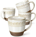 Artena Ceramic Coffee Mugs Set of 4, 16oz Embossed Large Latte Mugs Coffee Cups with Handle for Tea, Latte, Cappuccino & Cocoa, Milk Dishwasher & Microwave Safe, White (Willow Leaf)
