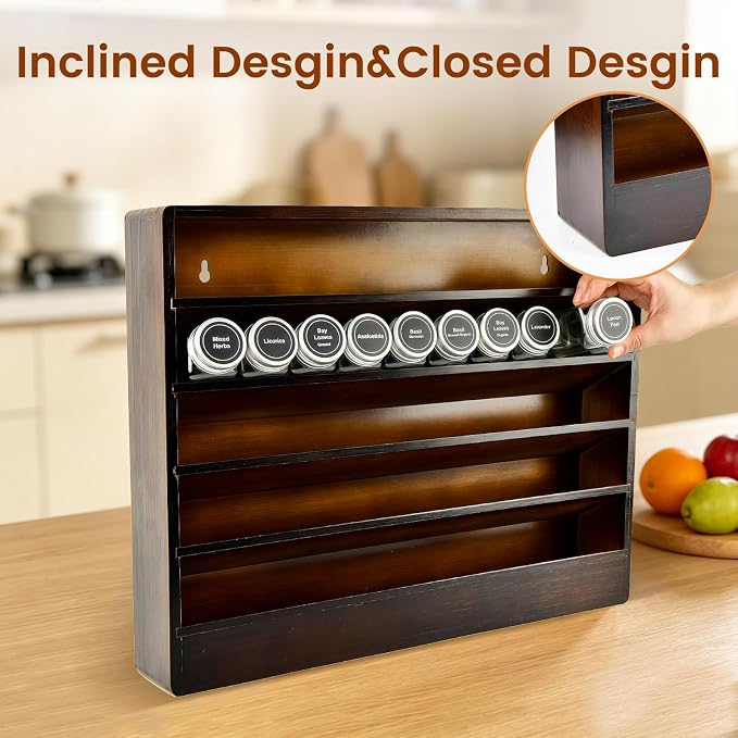 Bamboo Tiered Spice Rack Organizer for Cabinet,Wooden Seasoning Rack for Countertop, Cupboard, Pantry, Kitchen (Spice Jars Not Included)