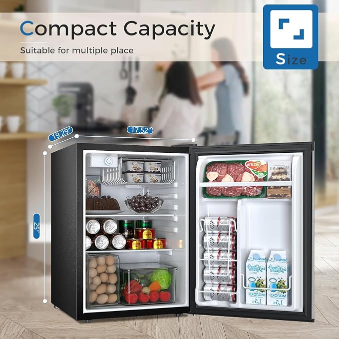 Antarctic Star Mini Compact Refrigerator with Freezer, 2.6 Cu.Ft. Single Door Adjustable Removable Shelves for Apartment/Dorm/Office,Silver