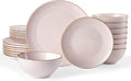 Famiware Jupiter 24-Piece Stoneware Dinnerware Set, Handcrafted Plates and Bowls with Speckles & Embossed Swirls, Chip/Scratch Resistant, Microwave/Dishwasher Safe, Rustic Dishes, Service for 8, Pink