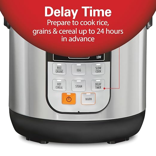 Hamilton Beach Digital Programmable Rice Cooker & Food Steamer, with Slow Hard-Boiled Egg Functions, Egg/Steam Tray, Small & Compact, 6 Cups Cooked (3 Uncooked), Stainless Steel (37524)