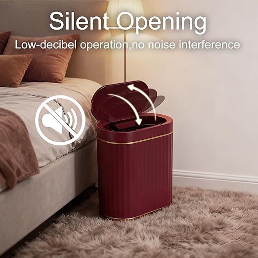 ELPHECO 2 Gallon Sensor Trash Can - Motion Sensor Bathroom Garbage Can with Lid, Automatic IPX5 Waterproof Trash Bin, Slim Garbage Bin for Bathroom, Office, Bedroom, Living Room, Burgundy Gold