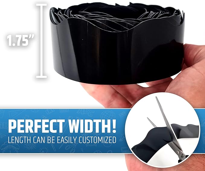 Strong & Wide Magnetic Borders for Classroom Whiteboard - Visible Magnetic Strips for Teachers (4 Designs Available) | Wavy Plain - Black | 12 Strips of 24X1.75 Inch - 24 Feet Total