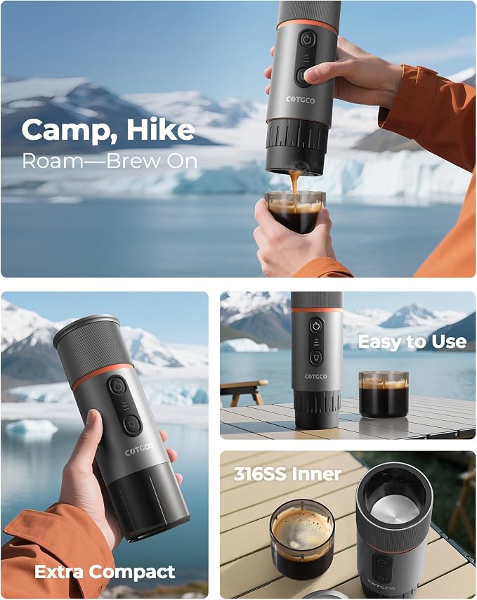 Portable Espresso Coffee Maker, Travel Coffee Maker for Camping, 20 Bar Self‑Heating Rechargeable with USB-C, with NS Capsule for Car/Travel/Camping