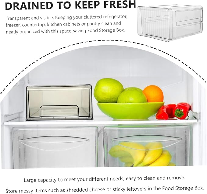 SOLUSTRE Refrigerator Organizer Bin with Drawer Clear Plastic Storage Box for Fruit Vegetables and Dairy Stackable Kitchen Storage for Organized Fridge Easy to Clean