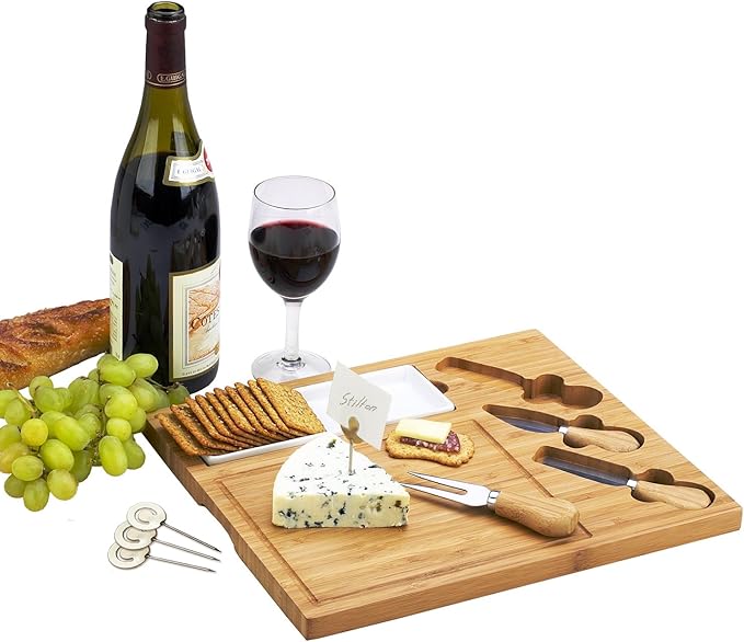 NCAA Georgia Tech Yellow Jackets Officially Licensed Bamboo Cheese/Charcuterie Board with knife Set & cheese Markers by Picnic at Ascot