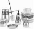 Creative Scents Crackled Glass Silver Bathroom Accessories Set - 6 Piece Bathroom Set Includes: Toilet Brush and Holder Set, Tissue Box Cover, Toothbrush Holder, Soap Dispenser, Soap Dish & Tumbler