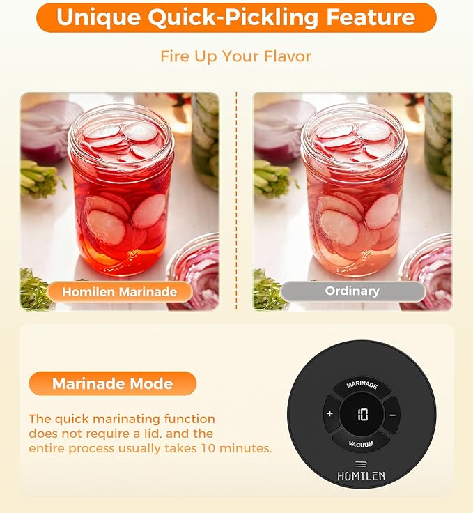 Electric Mason Jar Vacuum Sealer Kit - 2 Modes for Vacuum and Fast Marinade, 10 Sealing Lids - Preserve Freshness Efficiently, Ideal for Canning Jams, Pickles, Dry Foods, Grains Storage