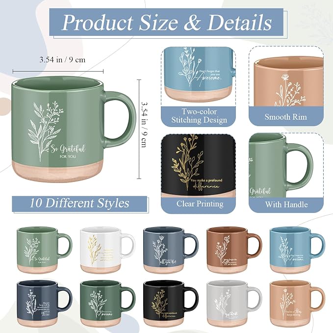 Didaey Employee Appreciation Gifts Set 13oz Boho Floral Ceramics Coffee Mug with A6 Leather Notebooks Ballpoint Pen Bulk Thank You Gift for Employee Coworker Staff Team Teacher (10 Sets, 10 Colors)