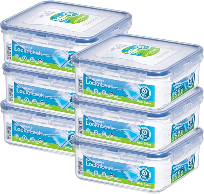 (Pack of 6) Lock & Lock Airtight Square Food Storage Container 29.41-oz / 3.68-cup