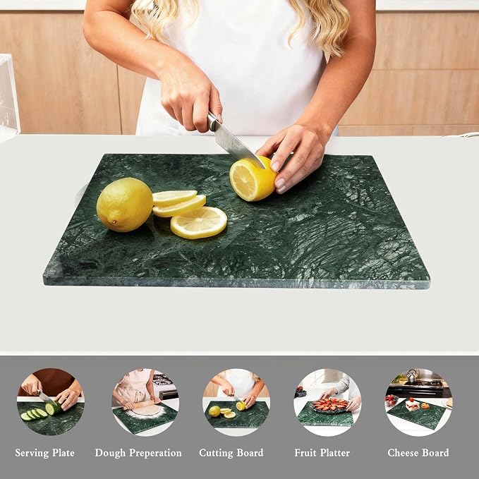 Marble Cutting Board for Kitchen 12×16In – Stone Cutting Board，Marble Pastry Board for Baking, Cheese，Charcuterie, Granite Cutting Board for Durable and Elegant Food Preparation (Green12×16In)