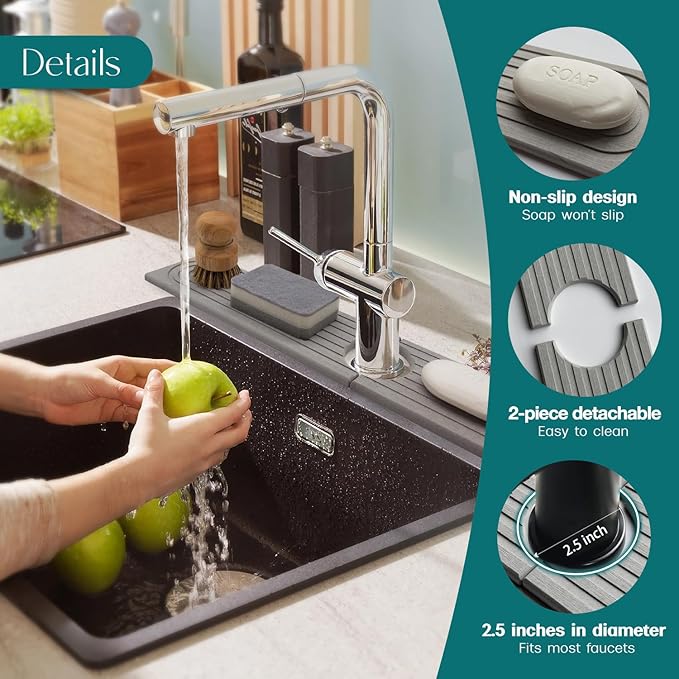 eormoe Diatomite Kitchen Faucet Mat - 14Inch Water Absorbing Stone Tray for Sink, Stone Fast-Drying Faucet Mat for Kitchen Counter Sink Accessories (Grey, 14'' x 3.9'')