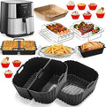 Air Fryer Accessories for Chefman 8Qt 9Qt, Gourmia, Typhur, Nuwave, 7-9Qt Air Fryer Silicone Liners Accessories Set 2-In-1 Silicone Liners, Paper Liners, Grill Racks Basket, Muffin Molds