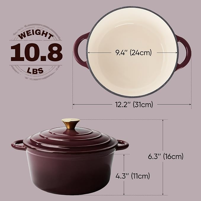 4.5 Quart Dutch Oven Pot with Lid, Non Stick Enameled Cast Iron Dutch Oven for Bread Baking, Heavy-Duty, Oven Safe Ceramic Cookware Up to 500°F for Baking, Braising, Stews, Roasting, Fig