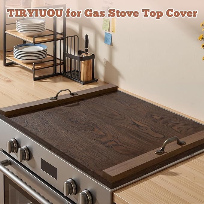 Gas Stove Top Cover: Wooden 30"L x 22"W x 0.8"Th Electric Stovetop Covers, Noodle Board with Handles, Wood RV Cutting Board for Kitchen Counter
