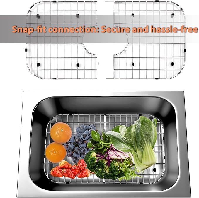 2 Pack Detachable Sink Protectors - 18/8 Stainless Steel Draining Grid & Dish Rack, Medium Hole, Customizable Fit 665 x 362mm (26 3/16 x 14 1/4)