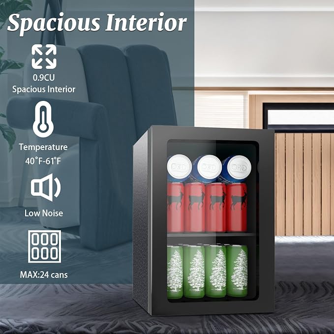 Compact 24 Can/0.9 Cu.Ft Mini Fridge For Soda, Drink,Beer Or Wine, Portable Quiet Small Beverage Refrigerator Cooler With Removable Shelves&Manual Temperature Control For Office, Dorm, Bar