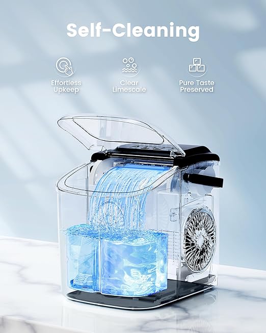 CyberChill Ice Makers Countertop, Portable Ice Machine, 6 Mins Fast Ice, 26 lbs Per Day, Self-Cleaning with Ice Basket & Scoop, for Camping, RV, Kitchen, Home, Office