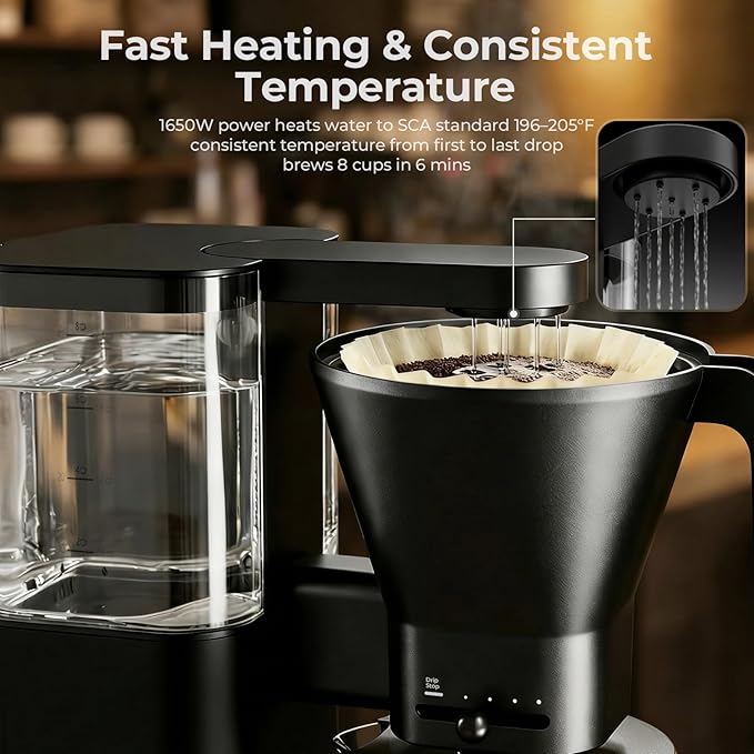 Kismile 8 Cup Drip Coffee Maker, SCA Certified Hot & Cold Brew Pour Over Coffee Machine, Fast Heating to 197–205℉, 40 Min Keep Warm, Adjustable Flow Control, Easy to Clean