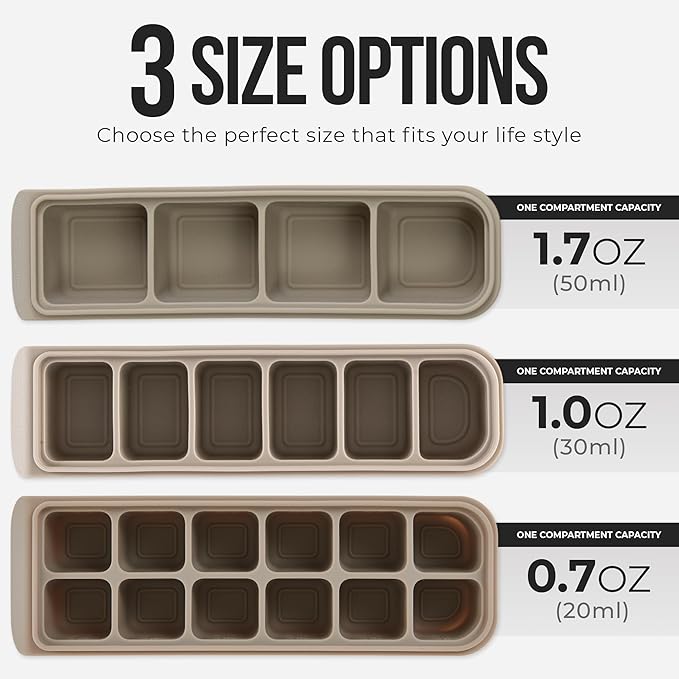 Silicone Ice Cube Freezer Tray with Lid, 100% Food-Grade Platinum Silicone,Leak Resistance & Dishwasher Safe for Baby Food Prep,Breast Milk,Purees - Korean Made (Brown 2-Pack 1 oz/6 Sections)