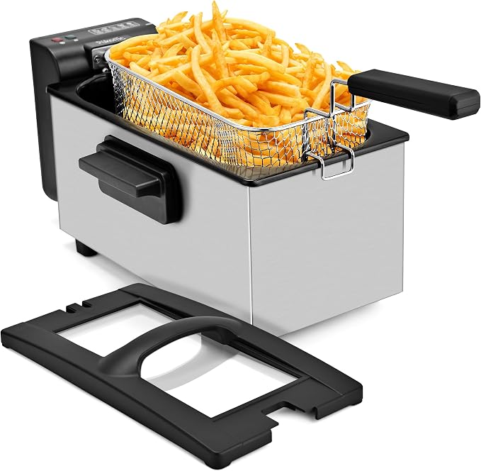 Pukomc Deep Fryer 3 Liter Capacity,1500W Oil Fryer with Adjustable Temperature,Viewing Window,Detachable Frying Basket,Made of Stainless Steel Material and Easy to Clean