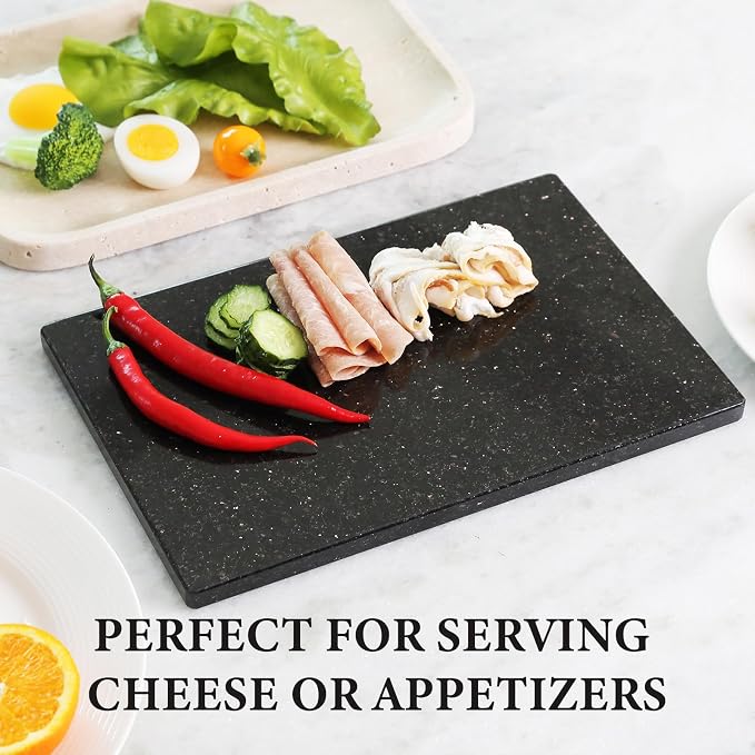 Koville Granite Cutting Board for Kitchen, 12x8 Inches Stone Slab Pastry Cheese Board, Rectangular Serving Tray for Bathroom Countertop, Marble Vanity Tray for Jewelry Cosmetics Perfume (Black Galaxy)