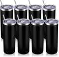 Volhoply 8 Pack Skinny Tumblers with Lid and Straw, 20oz Stainless Steel Straight Tumbler Bulk, Vacuum Insulated Coffee Mug for Home, Office, Travel, DIY (Black,8 Pack)