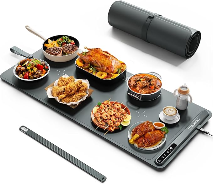 Warming Mat for Food (35"x16") - iTRUSOU Extra Large Electric Warming Tray with 7-Level Temp, 500W High-Power & 99H Timer - Rollable XL Large Food Warming Mat for Parties & Buffet