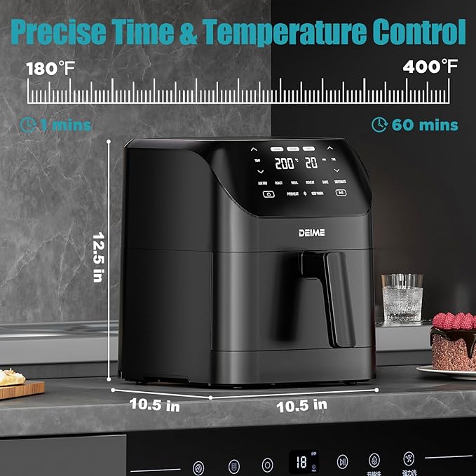 Air Fryer 6.2 QT Large Capacity Oilless Hot Air Fryers Oven 1500W Healthy Cooker with 8 Presets, Digital LCD Touch Screen, Non-Stick Basket, Included Recipe (Black-M)