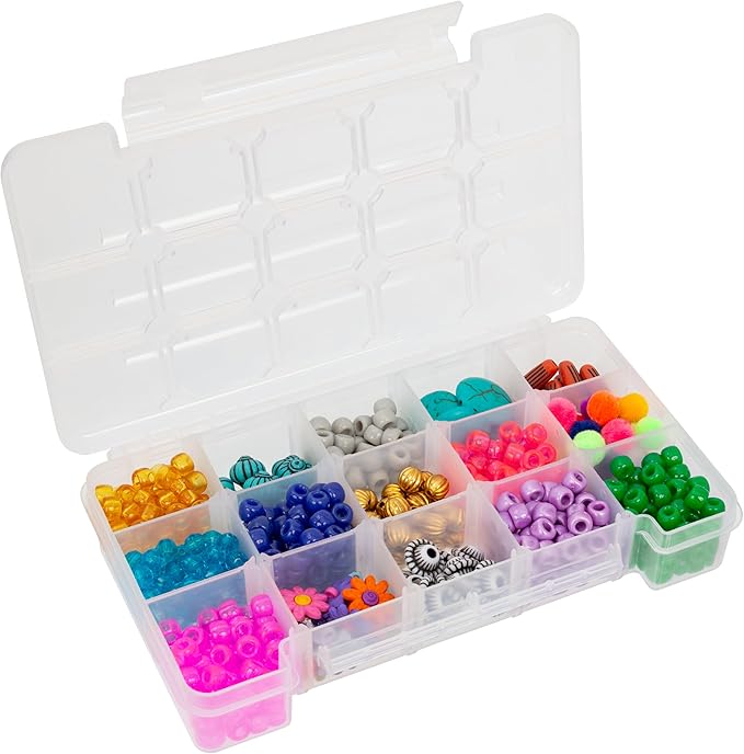 Akro-Mils 05705 Plastic Portable Parts Storage Case for Hardware and Crafts with Hinged Lid and 4 Adjustable Dividers, (8-3/8-Inch x 5-Inch x 1-5/8-Inch), Small, Clear
