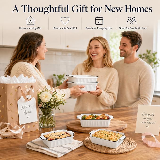 6 Pcs Ceramic Baking Dish, 12 Oz Small Casserole Dish with Handle, Porcelain Bakeware Sets, 5 inch Rectangular Lasagna Pans, Baking Serving Dishes for Casserole, Cakes, Dishwasher Oven Safe