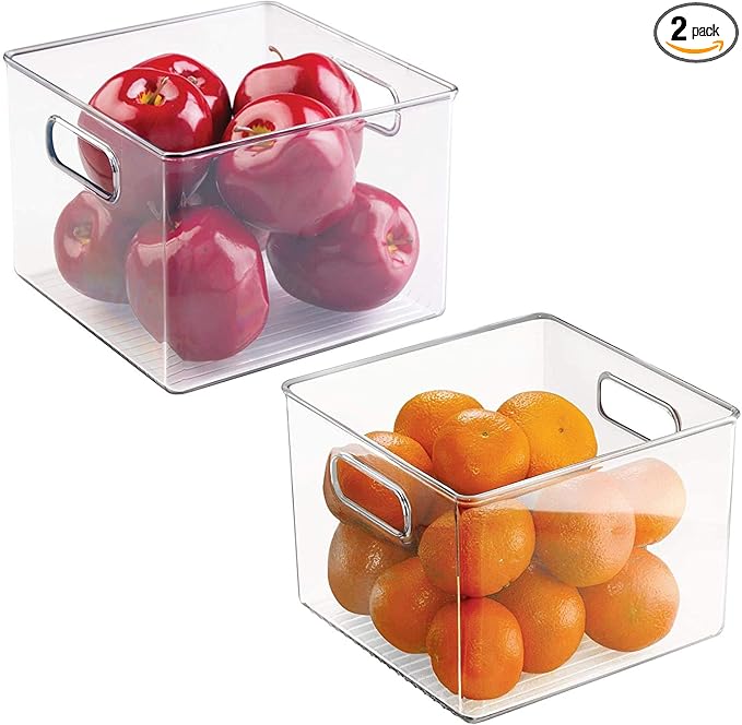 iDesign Kitchen Binz BPA-Free Plastic Deep Stackable Organizer with Handles - 8" x 8" x 6", Clear (Pack of 2)