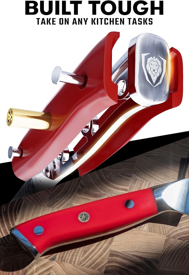 Dalstrong Santoku Knife - 7 inch - Shogun Series - Damascus - Japanese AUS-10V Super Steel Kitchen Knife - Vacuum Treated - Crimson Red ABS Handle - Razor Sharp Vegetable Knife - w/Sheath