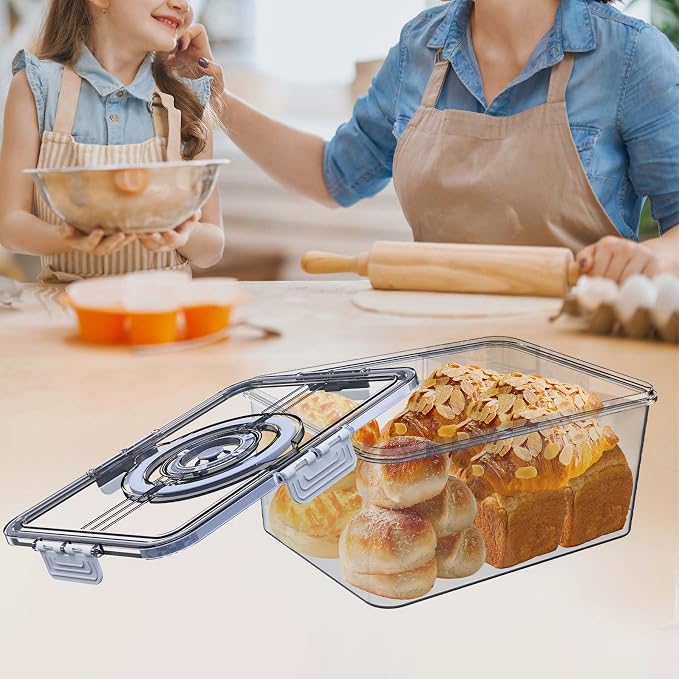 Bread Box with Lid and Handle,2026 New Upgrade Time Recording Bread Storage Container for Kitchen Counter Airtight,Portable Large Bread Boxes for Homemade Breads, Toast, Bagel, Donut and Cookies