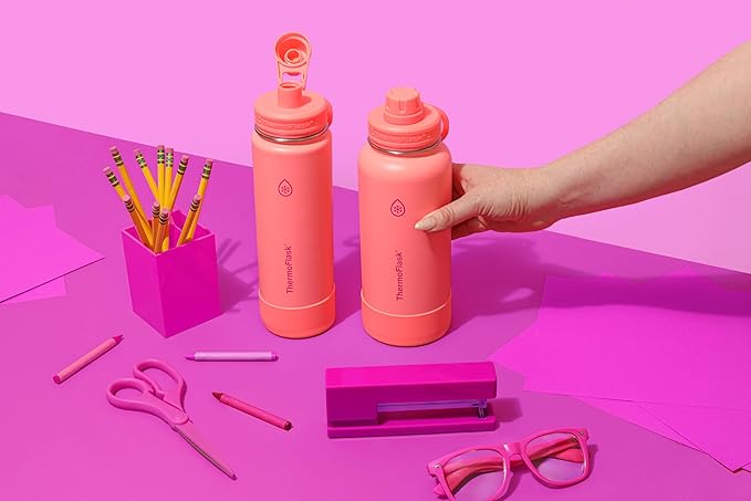 ThermoFlask Insulated Water Bottle with Spout Lid (32 oz, Sunkissed Coral) - Leakproof, Stainless Steel Water Bottle for Cold & Hot Drinks, Travel & Daily Hydration