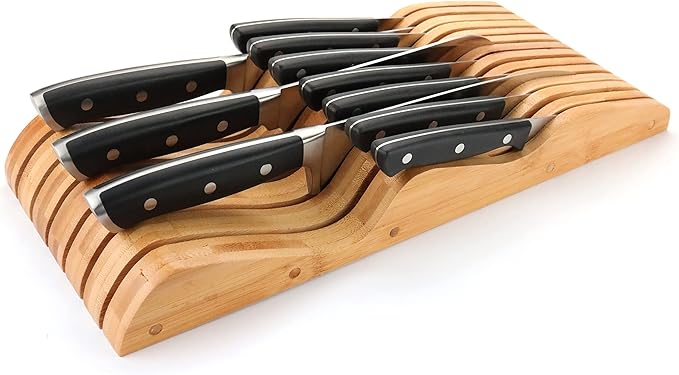 ROYALHOUSE Bamboo Knife Block Holder, 13 Knives Dock, In-Drawer Knife Drawer Organizer, Perfect for Home and Chefs, Premium Knife Holder, Gifts, Housewarming, Knives Not Included