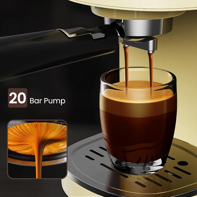 Electactic 20 Bar Espresso Machine, Professional Stainless Steel Coffee Maker with LCD Display, 45oz Removable Water Tank, Home & Office Espresso Maker for Cappuccino Latte Macchiato, White