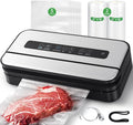 Vacuum Sealer, 90Kpa Food Vacuum Sealer Machine Built-in Cutter & Bag Storage, Food Preservation Dry/Moist/Liquid Mode, Sauces and More, Handle Locked Design Includes 2Roll + 5 Bags