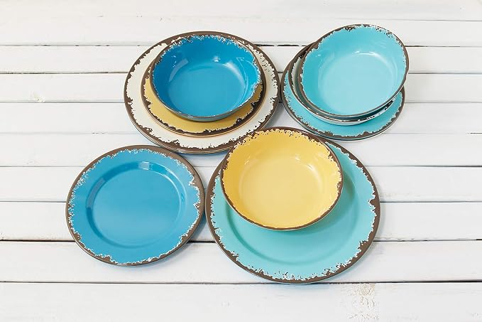 Fox Run Melamine Dinnerware Set, Multicolor, 12 Piece