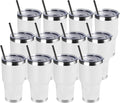 DOMICARE 30 oz Tumbler with Lid and Straw, Stainless Steel Tumblers Bulk, Insulated Vacuum Double Wall Travel Coffee Mug, Durable Powder Coated Tumbler Cups (White, 12)