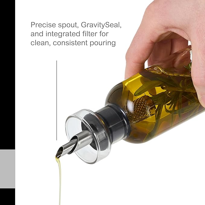 AdHoc AromaPour Oil & Vinegar Dispenser - Reusable, No-Drip Glass Container with Stainless Steel Filter - Dishwasher Safe - 10 oz