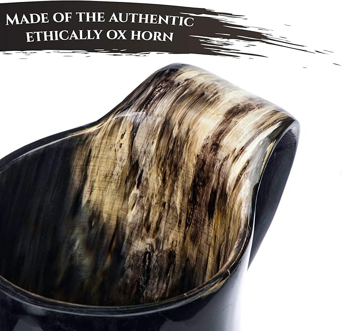 Viking Drinking Horn Mug - Unique Gifts for Men, 15-20 Oz Natural Ox Horn Cup & Cofee Stein | Cool Unique Gift for Brother or Dad, Home Decor Accessories | Shot Glasses for Beer, Ale, Mead, Whiskey